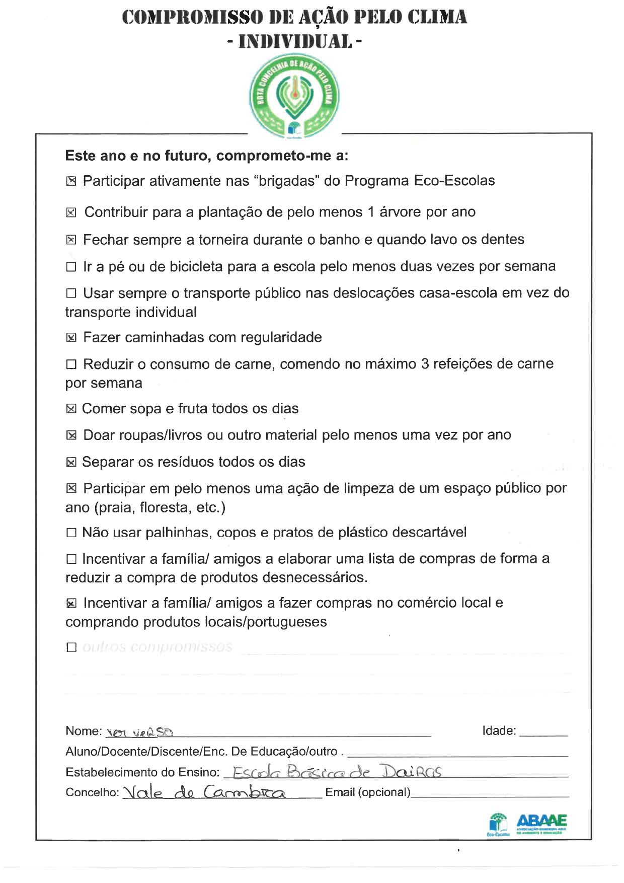 Compromisso individual de 60 alunos - Escola EB DAIRAS - 1