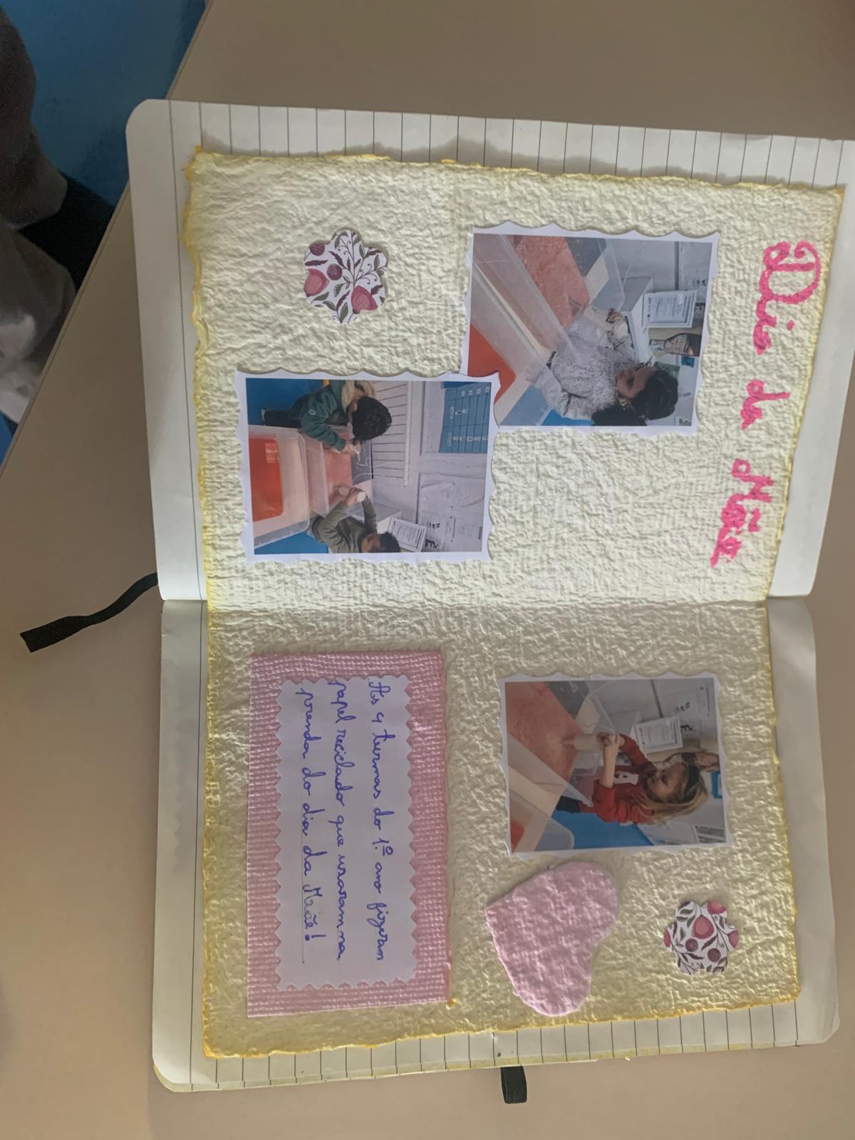 Elaboração das prendas para o dia da Mãe, com papel reciclado, sensibilizando toda a comunidade escolar