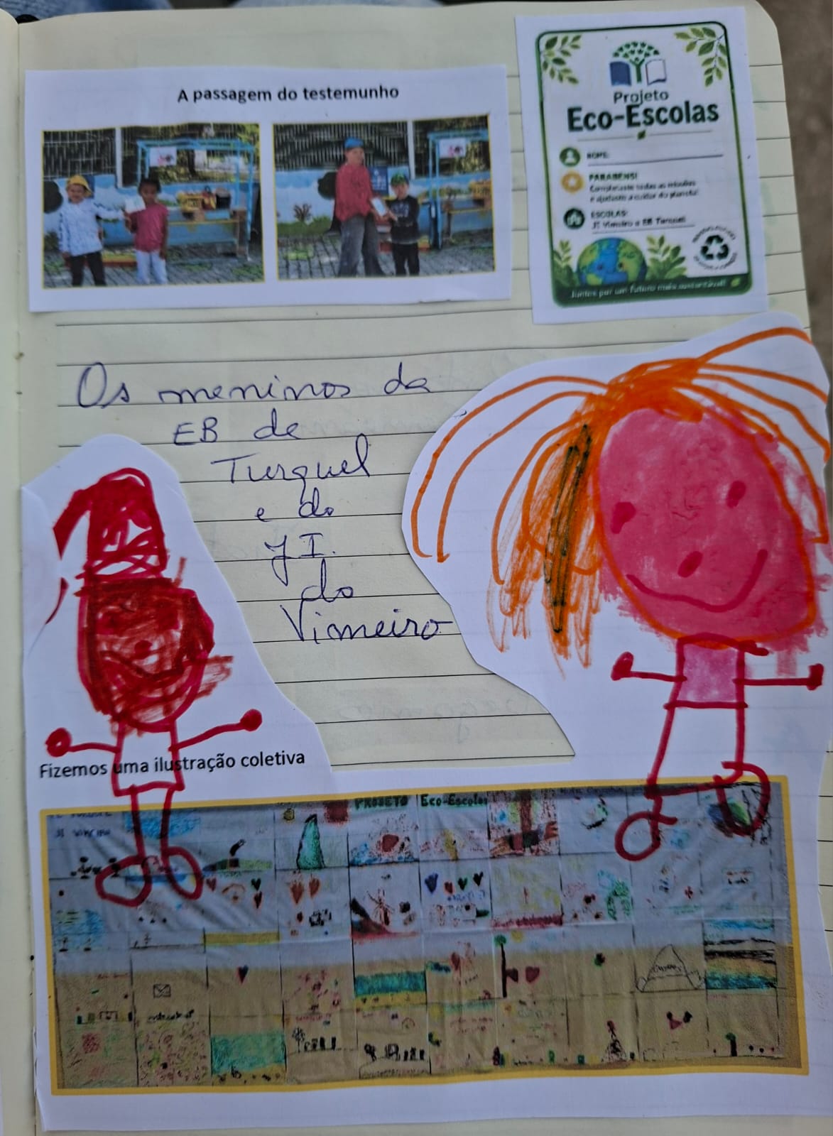 A entrega do caderno e da bandeira dos meninos de Turquel aos meninos do JI do Vimeiro