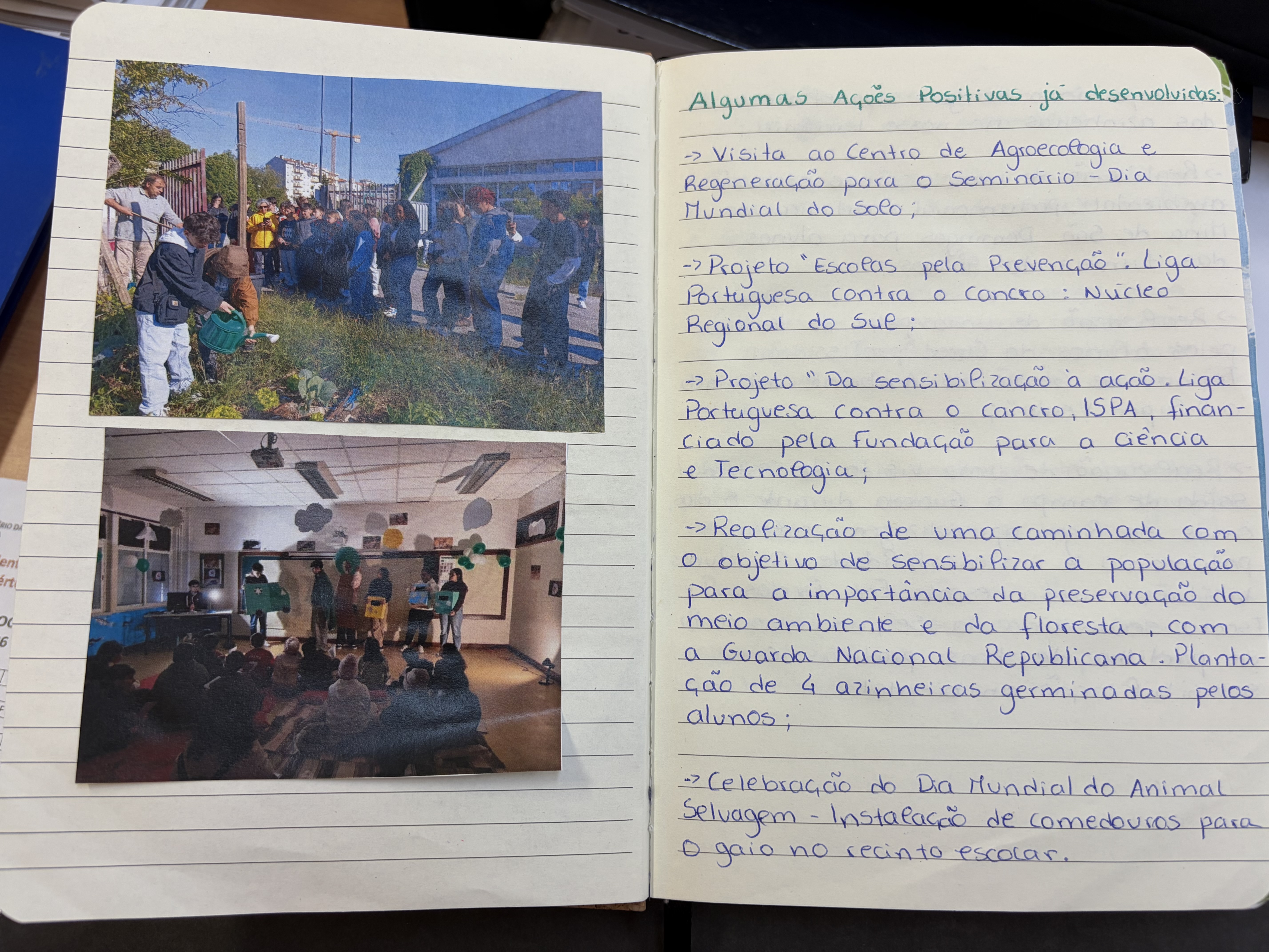 Caderno com fotos e ações positivas desenvolvidas. Escola Básica e Secundária de São Sebastião de Mértola.